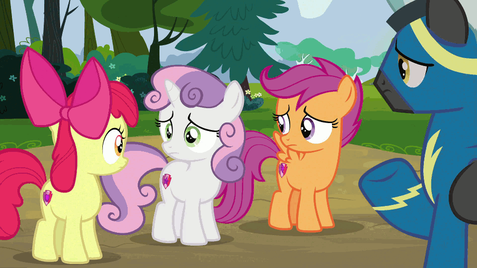 Size: 960x540 | Tagged: safe, screencap, character:apple bloom, character:scootaloo, character:sweetie belle, character:thunderlane, species:pegasus, species:pony, episode:marks and recreation, g4, my little pony: friendship is magic, animated, clothing, cutie mark crusaders, gif, uniform, wonderbolts uniform
