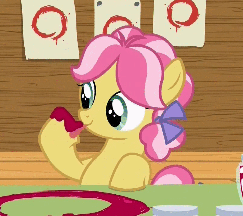 Size: 808x718 | Tagged: safe, screencap, character:kettle corn, species:earth pony, species:pony, episode:marks and recreation, g4, my little pony: friendship is magic, animated, bow, circle, circle painting, cute, cuteness overload, cutie mark day camp, diabetes, female, filly, foal, food, gif, hair bow, hnnng, hoof licking, hooves, jam, jar, kettlebetes, licking, painting, raised hoof, solo, strawberry jam, tongue out