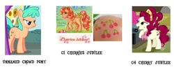 Size: 1086x423 | Tagged: safe, screencap, character:cherries jubilee, character:cherry jubilee, episode:the last roundup, episode:too many pinkie pies, g1, g4, my little pony: friendship is magic, bow, cherry sherbet, comparison, jubileena, tail bow