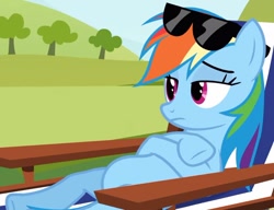 Size: 1028x789 | Tagged: safe, screencap, character:rainbow dash, episode:too many pinkie pies, g4, my little pony: friendship is magic, beach chair, sunglasses