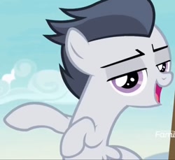Size: 1354x1242 | Tagged: safe, screencap, character:rumble, species:pegasus, species:pony, episode:marks and recreation, g4, my little pony: friendship is magic, colt, cool, discovery family logo, eyebrows, gangsta, happy, male, open mouth, smug, solo