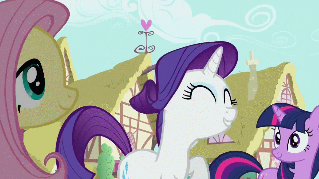 Size: 1280x720 | Tagged: safe, screencap, character:fluttershy, character:rarity, character:twilight sparkle, episode:too many pinkie pies, g4, my little pony: friendship is magic, animated, cute, hoofy-kicks, horses doing horse things, raribetes, rearing