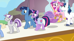 Size: 1920x1080 | Tagged: safe, screencap, character:night light, character:princess cadance, character:princess flurry heart, character:shining armor, character:twilight sparkle, character:twilight sparkle (alicorn), character:twilight velvet, species:alicorn, species:pony, episode:once upon a zeppelin, g4, my little pony: friendship is magic, airship, zeppelin