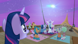 Size: 1920x1080 | Tagged: safe, screencap, character:night light, character:princess cadance, character:princess flurry heart, character:shining armor, character:twilight sparkle, character:twilight sparkle (alicorn), character:twilight velvet, species:alicorn, species:pony, episode:once upon a zeppelin, g4, my little pony: friendship is magic, airship, northern stars, zeppelin