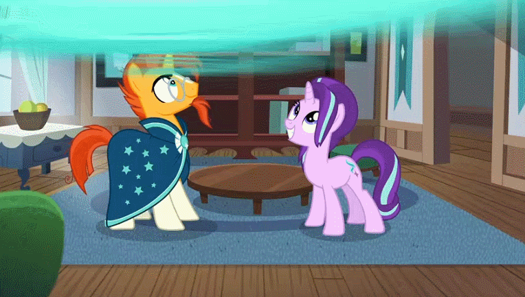 Size: 764x433 | Tagged: safe, screencap, character:starlight glimmer, character:sunburst, species:pony, episode:uncommon bond, g4, my little pony: friendship is magic, age regression, animated, colt, colt sunburst, female, filly, filly starlight glimmer, gif, magic, male, spell, younger