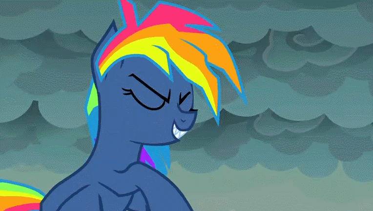 Size: 764x433 | Tagged: safe, screencap, character:evil pie hater dash, character:rainbow dash, episode:secrets and pies, g4, my little pony: friendship is magic, animated, eye beams, food, gif, nightmare, optic blast, pie, pure unfiltered evil, solo, that pony sure does hate pies