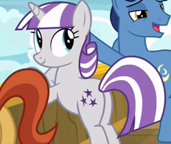 Size: 682x574 | Tagged: safe, screencap, character:night light, character:twilight velvet, species:pony, episode:once upon a zeppelin, g4, my little pony: friendship is magic, bipedal, bipedal leaning, cropped, leaning, plot