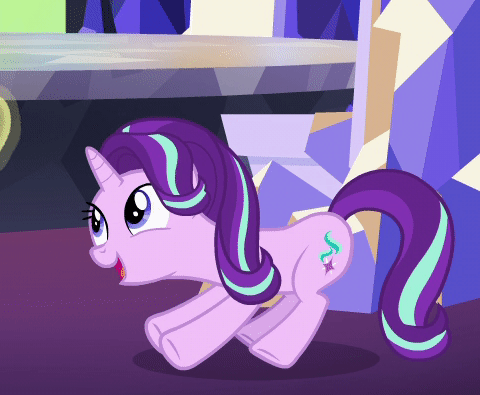 Size: 480x395 | Tagged: safe, screencap, character:starlight glimmer, species:pony, species:unicorn, episode:uncommon bond, g4, my little pony: friendship is magic, animated, blinking, cute, female, gif, glimmerbetes, mare, out of context, smiling, solo, stretching, twilight's castle
