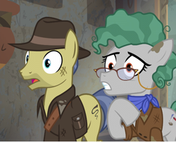 Size: 710x574 | Tagged: safe, screencap, character:professor fossil, episode:shadow play, g4, my little pony: friendship is magic, clothing, fedora, glasses, hat, indiana jones, indiana pones, jacket, professor fossil