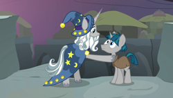 Size: 1920x1090 | Tagged: safe, screencap, character:star swirl the bearded, character:stygian, species:pony, episode:shadow play, g4, my little pony: friendship is magic, clothing, hat, wizard hat