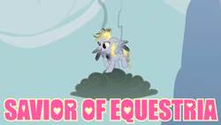 Size: 720x405 | Tagged: safe, screencap, character:derpy hooves, episode:the last roundup, g4, my little pony: friendship is magic, image macro, meme, pink text, solo