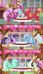Size: 1278x2170 | Tagged: safe, artist:themexicanpunisher, screencap, character:big mcintosh, character:bon bon, character:cheerilee, character:cup cake, character:lyra heartstrings, character:sweetie drops, character:trixie, character:twilight sparkle, species:earth pony, species:pony, species:unicorn, ship:cheerimac, ship:lyrabon, ship:twixie, episode:hearts and hooves day, g4, my little pony: friendship is magic, alternate universe, bedroom eyes, female, lesbian, male, mare, shipping, stallion, straight, sugarcube corner