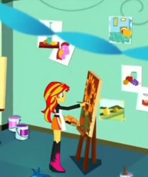 Size: 352x421 | Tagged: safe, screencap, character:sunset shimmer, episode:the art of friendship, eqg summertime shorts, g4, my little pony:equestria girls, female, fruit, paint, paintbrush, painting
