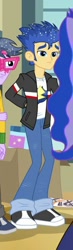 Size: 162x558 | Tagged: safe, screencap, character:flash sentry, character:microchips, character:princess luna, character:vice principal luna, episode:a banner day, equestria girls:friendship games, g4, my little pony:equestria girls, arm behind back, clothing, cropped, jacket, male, offscreen character, pants, shoes, sneakers, vice principal luna