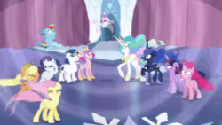 Size: 1280x720 | Tagged: safe, screencap, character:applejack, character:fluttershy, character:pinkie pie, character:princess cadance, character:princess celestia, character:princess flurry heart, character:princess luna, character:rainbow dash, character:rarity, character:shining armor, character:twilight sparkle, character:twilight sparkle (alicorn), species:alicorn, episode:the crystalling, g4, my little pony: friendship is magic, alicorn pentarchy, animated, crystal heart, destruction, mane six, oh crap, screaming, shattered, sound, soundwave, webm