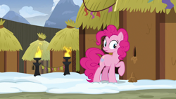 Size: 1280x720 | Tagged: safe, screencap, character:pinkie pie, species:pony, episode:not asking for trouble, g4, my little pony: friendship is magic, hole, hut, solo, yakyakistan