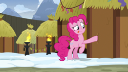 Size: 1280x720 | Tagged: safe, screencap, character:pinkie pie, species:pony, episode:not asking for trouble, g4, my little pony: friendship is magic, hut, solo, tongue out, yakyakistan