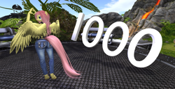 Size: 1920x986 | Tagged: safe, artist:bangayo, screencap, character:fluttershy, species:anthro, species:unguligrade anthro, 3d, celebration, female, furry, second life, solo