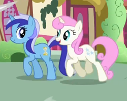 Size: 351x278 | Tagged: safe, screencap, character:minuette, character:twinkleshine, species:pony, species:unicorn, duo, duo female, female, mare, ponies standing next to each other, walking