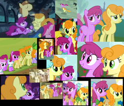Size: 860x731 | Tagged: safe, screencap, character:berry punch, character:berryshine, character:carrot top, character:donut joe, character:golden harvest, character:lyra heartstrings, character:noi, character:piña colada, species:earth pony, species:pony, species:unicorn, ship:carrotjoe, episode:mmmystery on the friendship express, episode:sisterhooves social, g4, my little pony: friendship is magic, collage, compilation, con mane, donut joe gets all the mares, female, filly, headband, implied gay, implied shipping, male, mare, piña cutelada, ponies standing next to each other, shipping