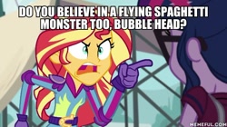 Size: 600x337 | Tagged: safe, screencap, character:sunset shimmer, character:twilight sparkle, character:twilight sparkle (scitwi), species:eqg human, equestria girls:friendship games, g4, my little pony:equestria girls, angry, exploitable meme, flying spaghetti monster, image macro, meme, south park, sunset yells at twilight