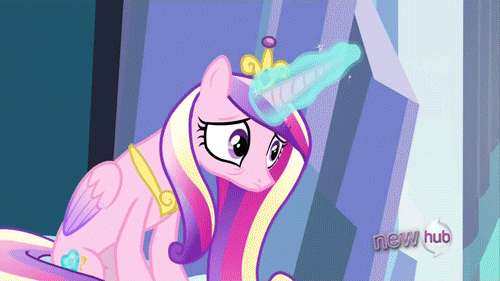 Size: 500x281 | Tagged: safe, screencap, character:princess cadance, episode:the crystal empire, g4, my little pony: friendship is magic, animated, glowing horn, horn, hub logo, magic, sitting, solo