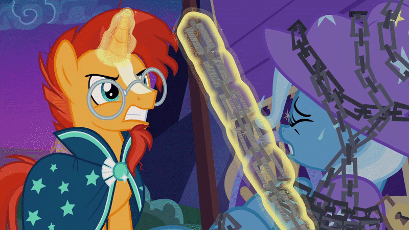 Size: 800x450 | Tagged: safe, screencap, character:sunburst, character:trixie, episode:uncommon bond, g4, my little pony: friendship is magic, animated, chains, gif, magic, out of context, telekinesis