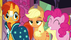 Size: 1920x1080 | Tagged: safe, screencap, character:applejack, character:pinkie pie, character:sunburst, episode:shadow play, g4, my little pony: friendship is magic