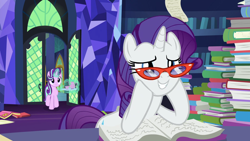 Size: 1920x1080 | Tagged: safe, screencap, character:rarity, character:starlight glimmer, episode:shadow play, g4, my little pony: friendship is magic, book, cup, glasses, rarity's glasses, teacup
