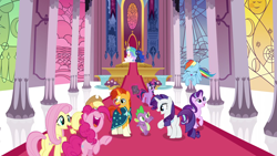 Size: 1920x1080 | Tagged: safe, screencap, character:applejack, character:fluttershy, character:pinkie pie, character:princess celestia, character:princess luna, character:rainbow dash, character:rarity, character:spike, character:starlight glimmer, character:sunburst, character:twilight sparkle, character:twilight sparkle (alicorn), species:alicorn, species:dragon, species:pony, episode:shadow play, g4, my little pony: friendship is magic, book, mane six