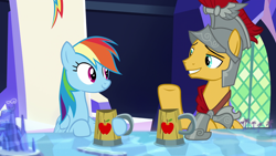 Size: 1600x900 | Tagged: safe, screencap, character:flash magnus, character:rainbow dash, episode:shadow play, g4, my little pony: friendship is magic, apple cider (drink), cutie map, friendship throne, map room, mug, throne