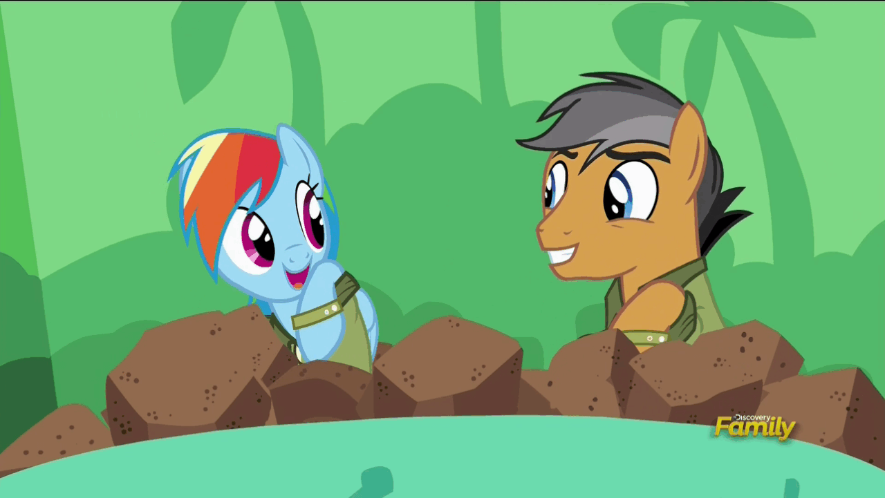 Size: 1280x721 | Tagged: safe, screencap, character:quibble pants, character:rainbow dash, species:pony, episode:stranger than fanfiction, animated, ball pit, gif, out of context, pounce, rock pit, shipping fuel, tackle