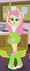 Size: 340x800 | Tagged: safe, screencap, character:fluttershy, episode:hamstocalypse now, equestria girls:rainbow rocks, g4, my little pony:equestria girls, bedroom eyes, clothing, cropped, lidded eyes, looking at you, musical instrument, skirt, solo, stupid sexy fluttershy, tambourine, tank top