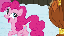 Size: 1280x720 | Tagged: safe, screencap, character:pinkie pie, character:prince rutherford, species:pony, species:yak, episode:not asking for trouble, g4, my little pony: friendship is magic, snow