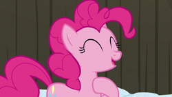 Size: 1280x720 | Tagged: safe, screencap, character:pinkie pie, species:pony, episode:not asking for trouble, g4, my little pony: friendship is magic, eyes closed, happy, solo