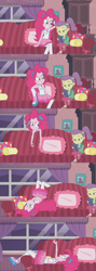 Size: 1920x5400 | Tagged: safe, screencap, character:pinkie pie, episode:pinkie sitting, g4, my little pony:equestria girls, bored, clothing, geode of sugar bombs, lily pad (equestria girls), pantyhose, skirt, young