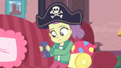 Size: 1920x1080 | Tagged: safe, screencap, episode:pinkie sitting, g4, my little pony:equestria girls, clothing, hat, lily pad (equestria girls), pirate hat, solo, young
