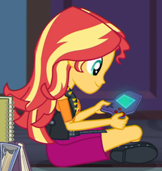 Size: 538x569 | Tagged: safe, screencap, character:sunset shimmer, episode:the finals countdown, g4, my little pony:equestria girls, cropped, female, gamer sunset, solo, video game