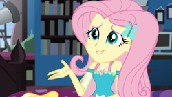 Size: 1920x1080 | Tagged: safe, screencap, character:fluttershy, episode:star crossed, g4, my little pony:equestria girls, cute, female, geode of fauna, shyabetes, smiling, solo