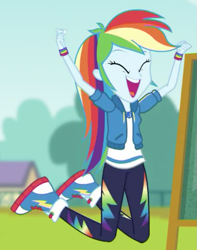 Size: 685x870 | Tagged: safe, screencap, character:rainbow dash, episode:the finals countdown, g4, my little pony:equestria girls, converse, cropped, cute, dashabetes, excited, eyes closed, geode of super speed, magical geodes, open mouth, shoes, sneakers, solo, squee