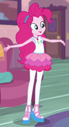 Size: 400x735 | Tagged: safe, screencap, character:pinkie pie, episode:pinkie sitting, g4, my little pony:equestria girls, clothing, cropped, cute, diapinkes, female, geode of sugar bombs, indoors, open mouth, outfit catalog, pantyhose, solo