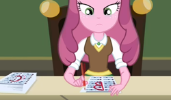 Size: 712x420 | Tagged: safe, screencap, character:cheerilee, episode:the finals countdown, g4, my little pony:equestria girls, c, pencil, solo, test, writing, 🅱