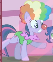 Size: 523x606 | Tagged: safe, screencap, character:spike, character:twilight sparkle, species:dragon, episode:the ticket master, g4, my little pony: friendship is magic, clothing, clown, clown nose, clown wig, costume, leotard, outfit, outfit catalog, twily the clown, wig