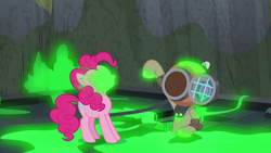 Size: 1920x1080 | Tagged: safe, screencap, character:pinkie pie, episode:shadow play, g4, my little pony: friendship is magic, blindfold, blink and you'll miss it, diving suit, fast, slime, solo, somnambula (location)