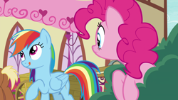 Size: 1920x1080 | Tagged: safe, screencap, character:pinkie pie, character:rainbow dash, episode:secrets and pies, g4, my little pony: friendship is magic, liar, tongue out