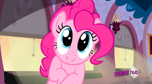 Size: 500x277 | Tagged: safe, screencap, character:pinkie pie, species:earth pony, species:pony, episode:mmmystery on the friendship express, g4, my little pony: friendship is magic, animated, cute, diapinkes, female, gif, head shake, hub logo, mare, solo