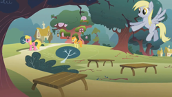 Size: 1280x720 | Tagged: safe, screencap, character:carrot top, character:cherry berry, character:derpy hooves, character:golden harvest, species:pegasus, species:pony, episode:look before you sleep, g4, my little pony: friendship is magic, female, golden oaks library, library, mare