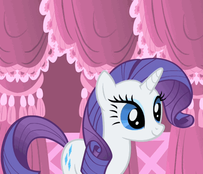 Size: 413x355 | Tagged: safe, screencap, character:rarity, species:pony, species:unicorn, episode:green isn't your color, g4, my little pony: friendship is magic, animated, bipedal, faec, female, gif, grin, mare, smiling, solo
