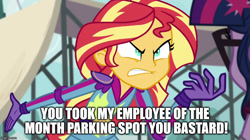 Size: 888x499 | Tagged: safe, screencap, character:sunset shimmer, character:twilight sparkle, character:twilight sparkle (scitwi), species:eqg human, equestria girls:friendship games, g4, my little pony:equestria girls, angry, exploitable meme, image macro, meme, mystery science theater 3000, reference, sunset yells at twilight, vulgar