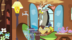 Size: 1280x720 | Tagged: safe, screencap, character:discord, episode:discordant harmony, g4, my little pony: friendship is magic, faucet, fluttershy's cottage (interior), solo, teapot